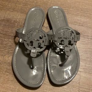 Tory Burch Miller Sandal Malta Gray Patent Leather